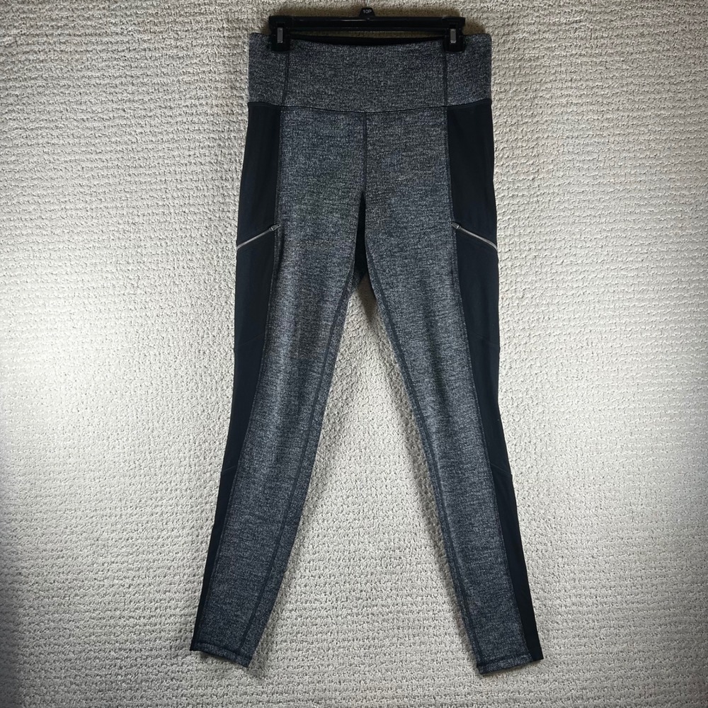 Athleta Herringbone Elevate Leggings Black Side‎ Zip Pockets Activewear Medium